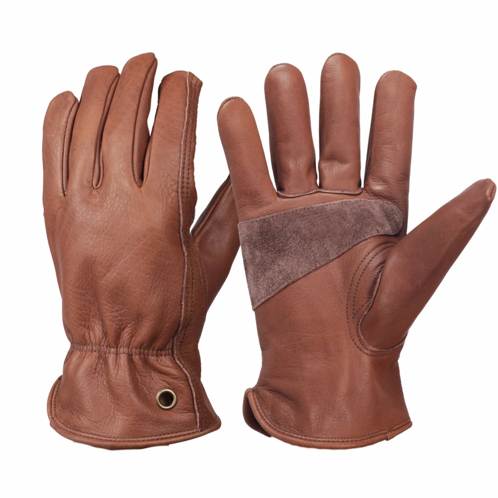Retro Cowhide Leather Work Gloves for Men Women Reinforced Durable Utilit Gloves for Gardening Construction Yard Work Farm Work 1