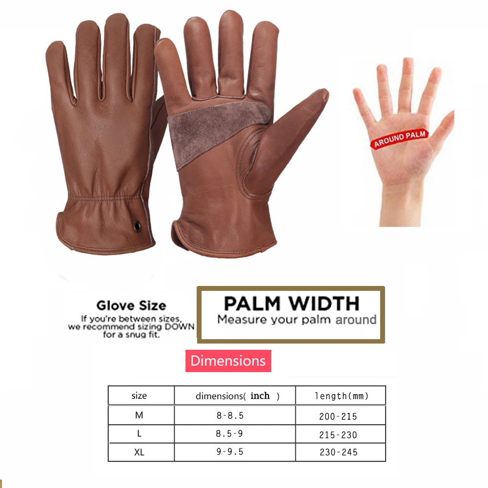 Retro Cowhide Leather Work Gloves for Men Women Reinforced Durable Utilit Gloves for Gardening Construction Yard Work Farm Work 5