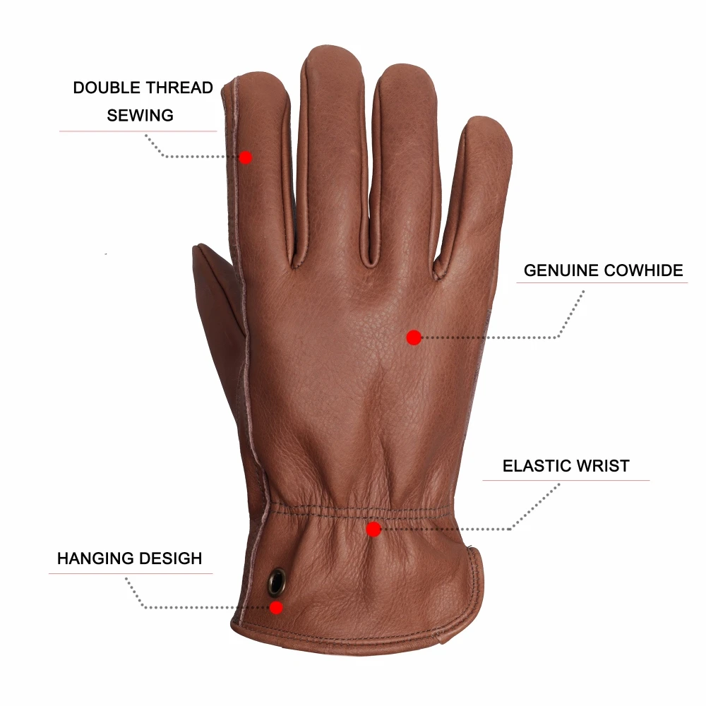Retro Cowhide Leather Work Gloves for Men Women Reinforced Durable Utilit Gloves for Gardening Construction Yard Work Farm Work 3