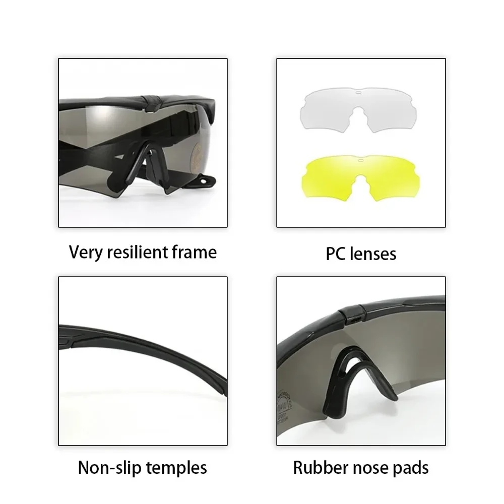 New Style Tactical Goggles CS Airsoft Windproof Shooting Glasses HD 3 Lens Motocross Motorcycle Mountaineering Safe Glasses 5