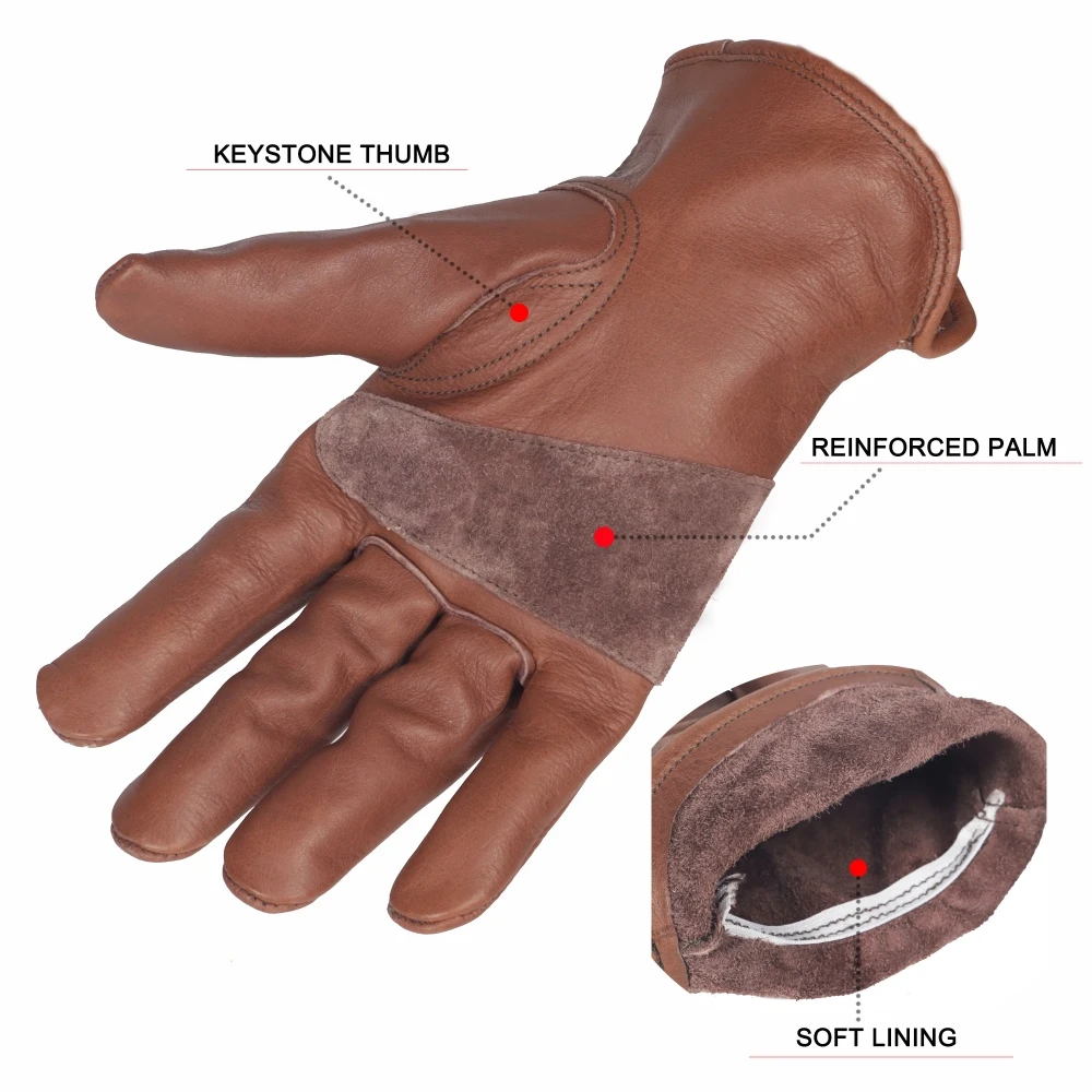 Retro Cowhide Leather Work Gloves for Men Women Reinforced Durable Utilit Gloves for Gardening Construction Yard Work Farm Work 4